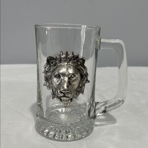 Arthur Court Vintage Aluminum Silver Sculpted 3D Lion Glass Beer Mug